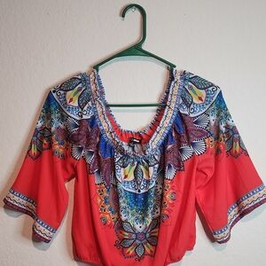Fashion Nova Red and Blue Bohemian Blouse